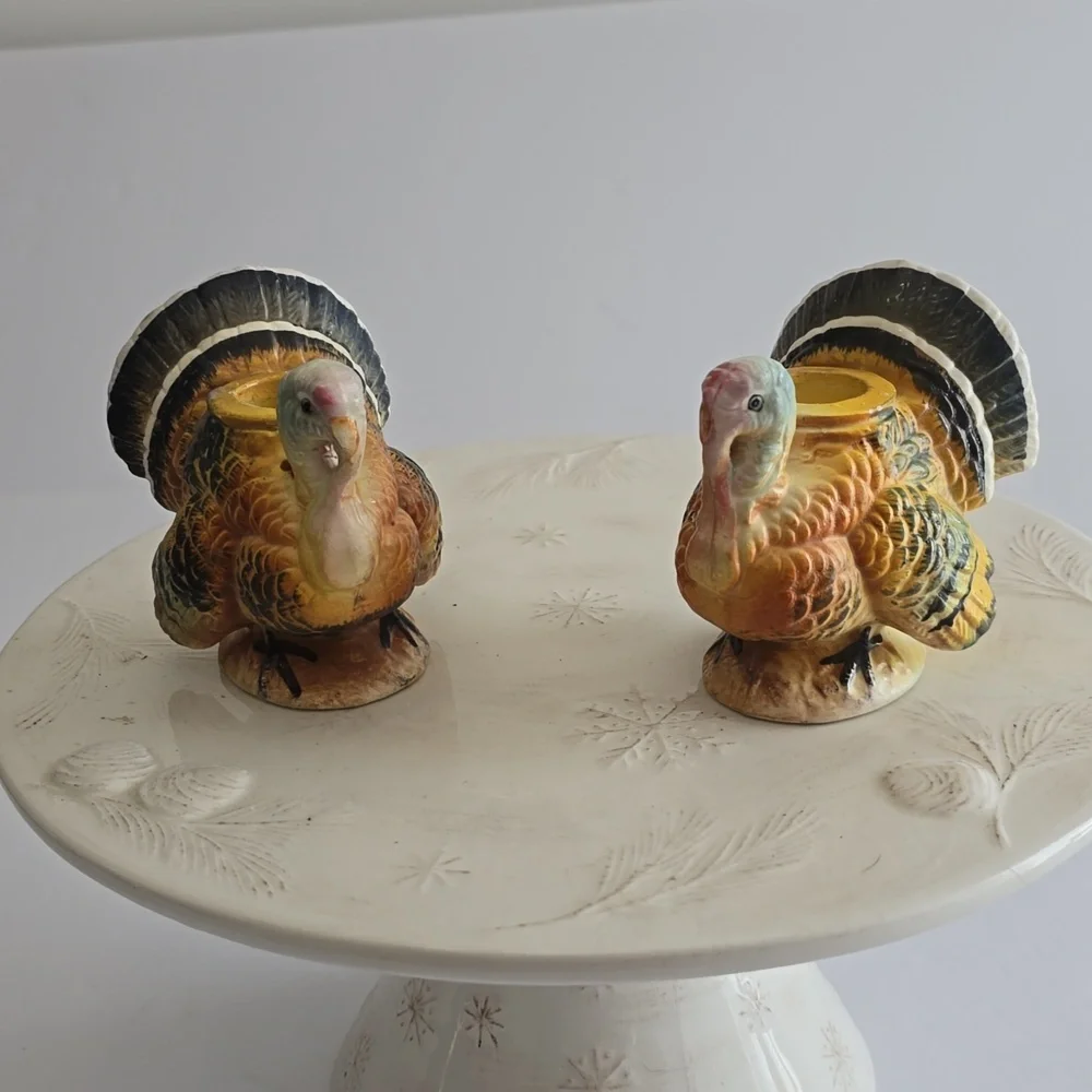 Vintage Napcoware Set Of 2 Turkey Handpainted  Ceramic Candleholders